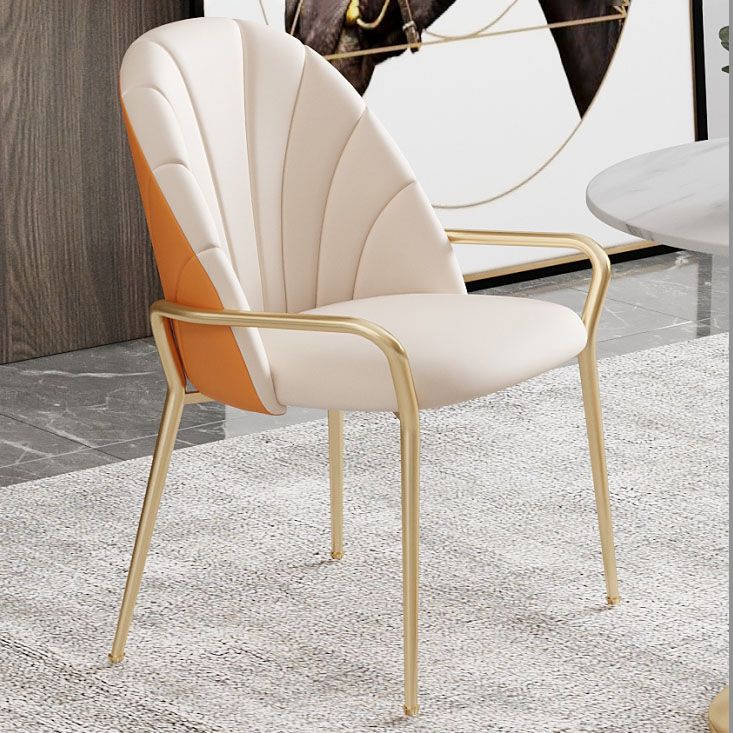 Glam Metal Dining Room Chair Arm Faux Leather Side Chair for Restaurant Use