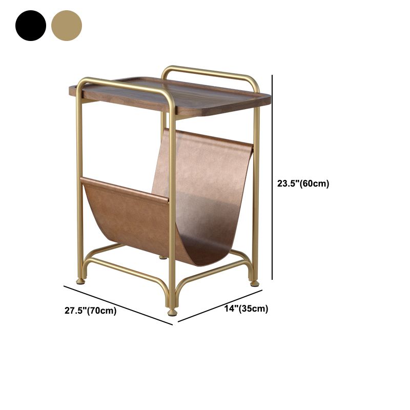Rectangle Wood Top Side Table Iron Frame End Table with Magazine Holder