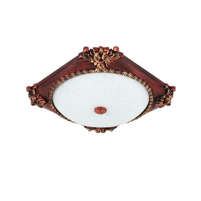 Luminaire encastré en verre givré, bronze/cuivre, carré, LED, plafond de campagne, avec abat-jour rond