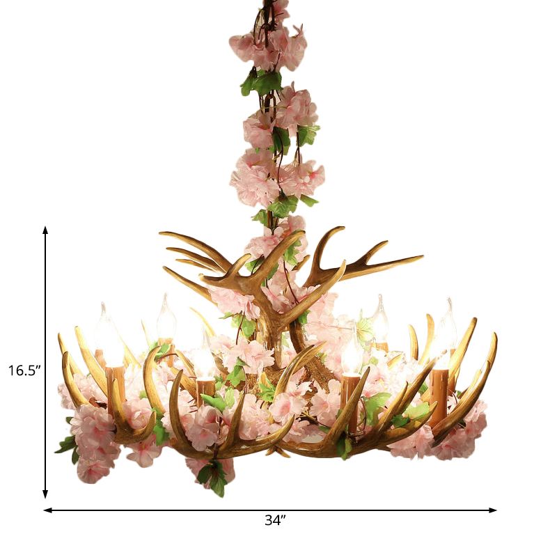 Candle Living Room Hanging Lamp Rustic Resin 4/6/12 Bulbs Pink/Green Chandelier Pendant Light