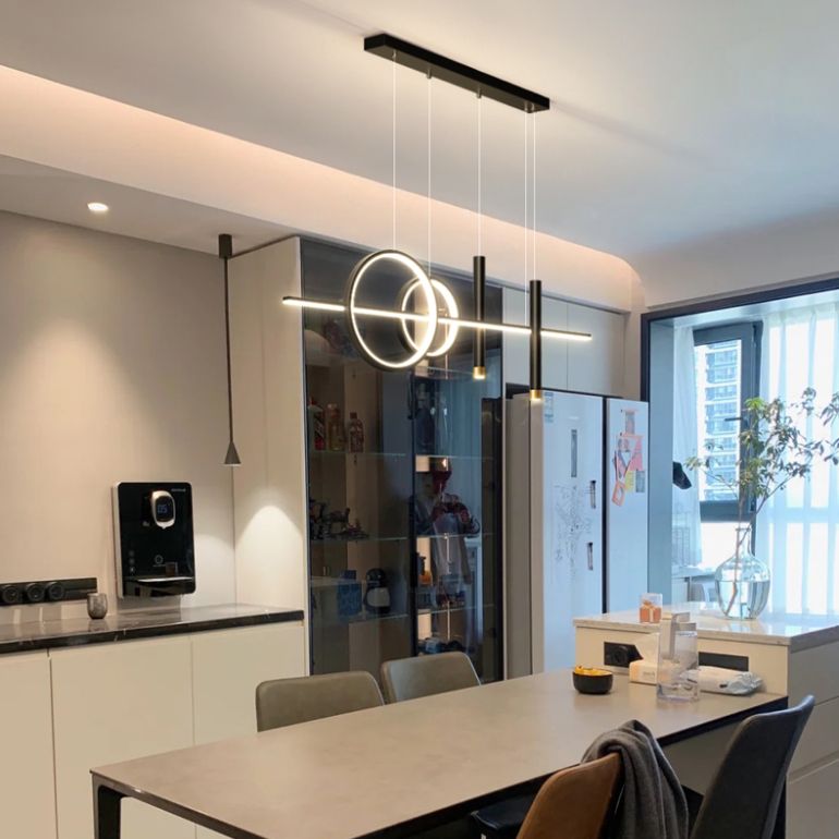 Blue New Modern LED Island Lighting Linear Clear Glass Chandelier Light Fixture for Dining Room