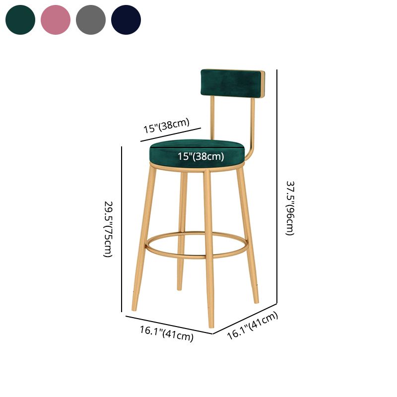Taburete de bar con respaldo bajo y cojín de terciopelo estilo Glam, con patas de metal