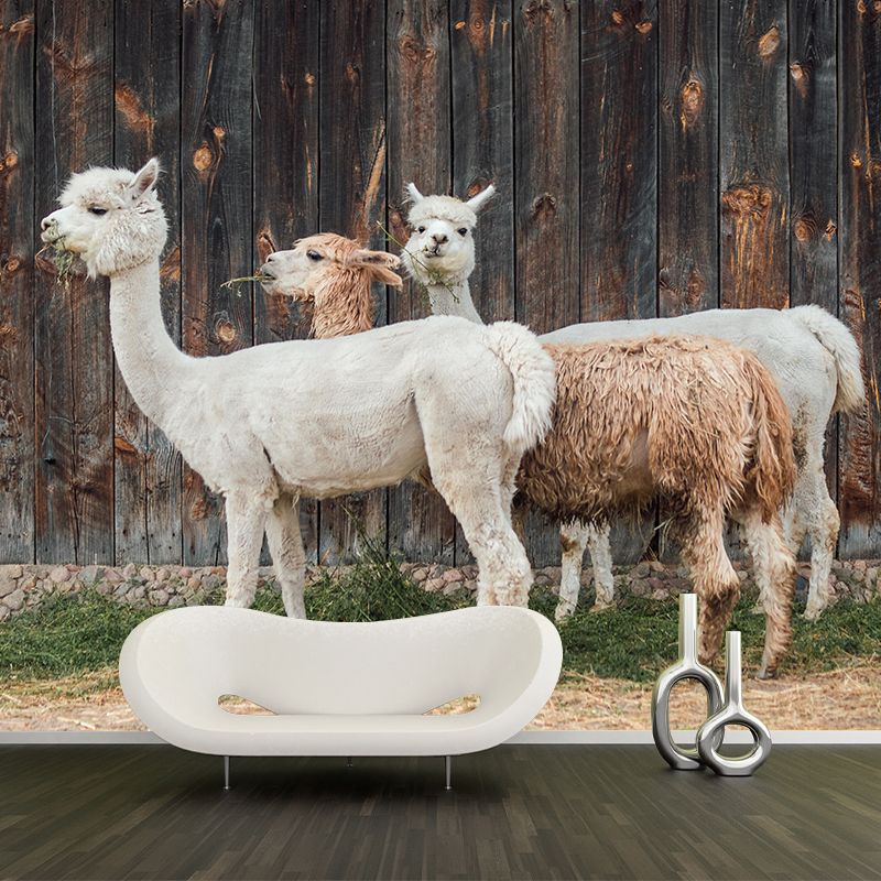 Lovely Alpaca Mural Wallpaper Contemporary Style Wall Covering for Living Room