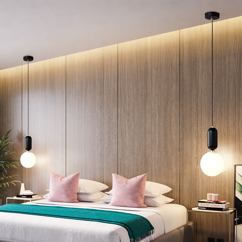 Milky Glass Ball Suspension Lamp Simplicity 1-Bulb Pendant Lighting Fixture for Living Room