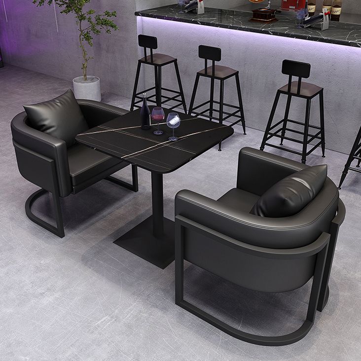 Industrialstil Sintered Stone Dinner Room Küche Schwarzer Tisch mit Metallbasis