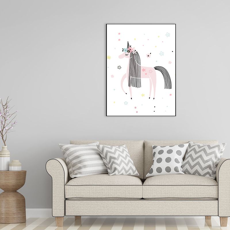 Cartoon Unicorn Canvas Print Pink Children's Art Wall Decor for Bedroom, Multiple Sizes