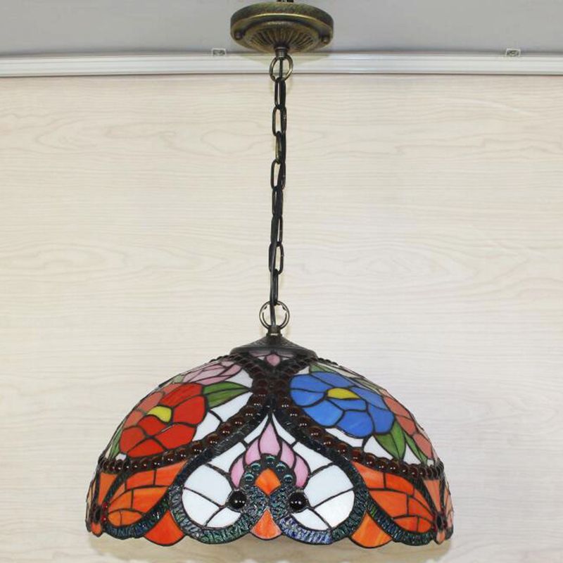 1-Light Hemisphere Pendant Light Tiffany Hand Rolled Art Glass Hanging Light Fixture