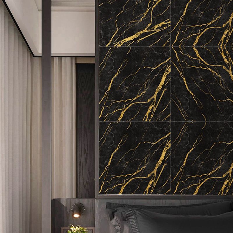 Marble Wallpaper Panels Self-Adhesive Modern Washroom Wall Decor in Black, 12' x 12"