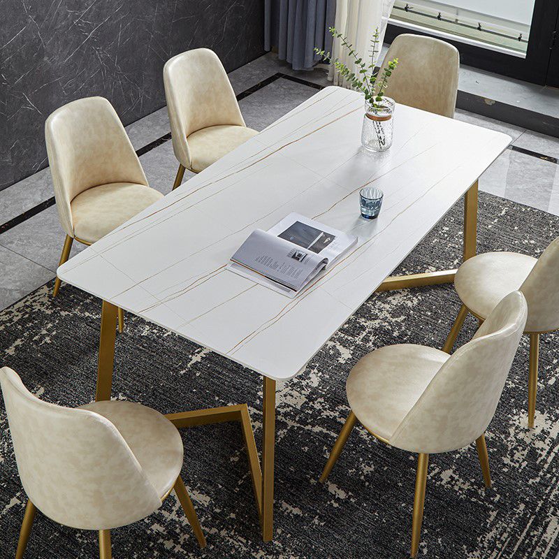 Luxury 1/4/5/7 Pieces Dining Set Sintered Stone Top Dining Table with Leather Chairs