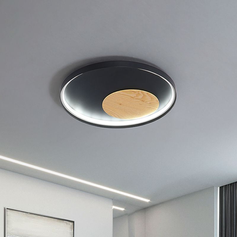12"/16"/19.5" W Simple LED Ceiling Flush Black/White Circular Flush Mount Light Fixture with Metallic Shade