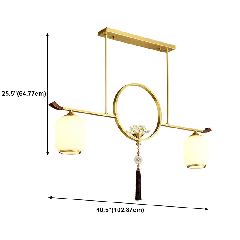 Modern Style Cylindrical Shape Island Lights White Glass 2-light Island Lighting in Gold