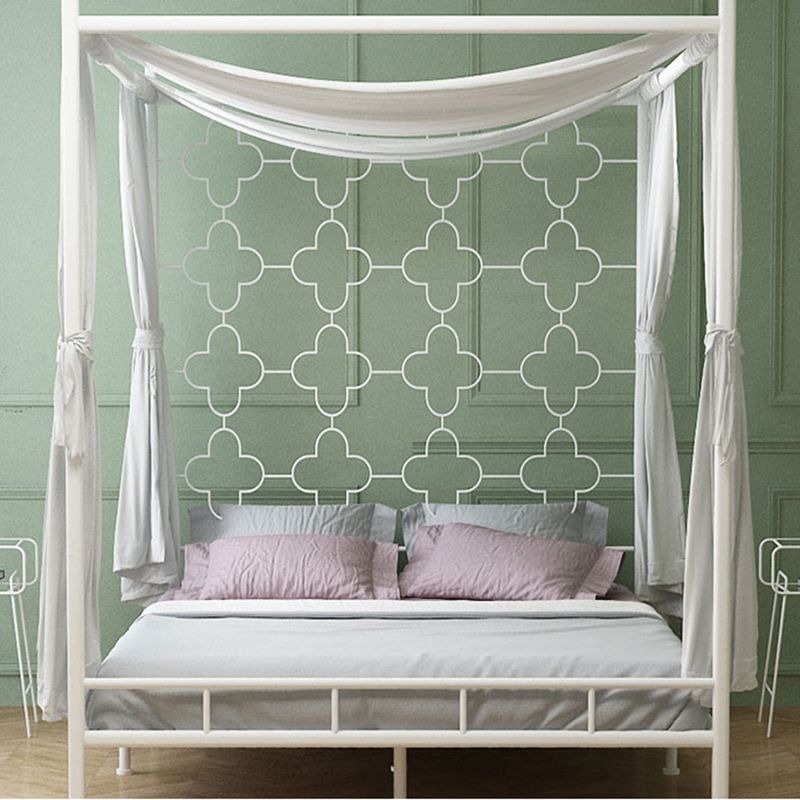 Metal Four Poster Bed with Open-Frame Headboard, Glam Standard Bed