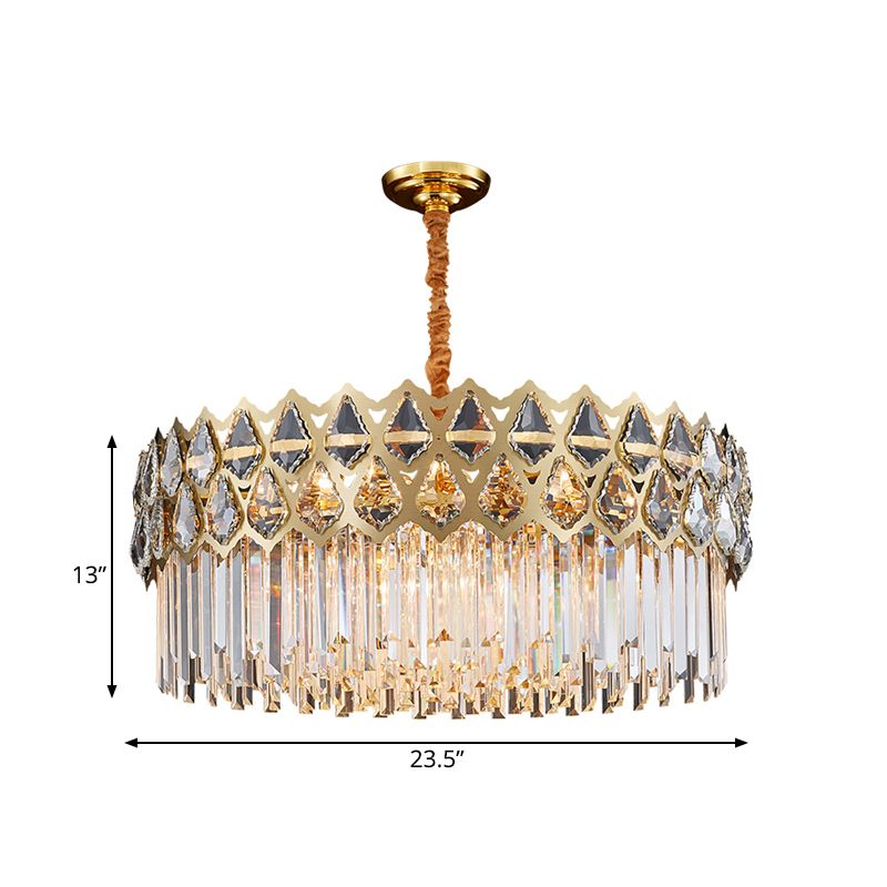 10-Light Chandelier Light Fixture Simple Bedroom Pendant Lamp with Round Crystal Block Shade in Gold