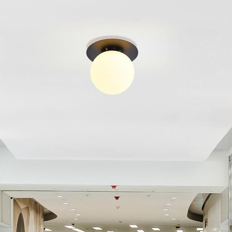 Modern Concise Globe Flush Mount Lacquered Iron Ceiling Light with Glass Shade