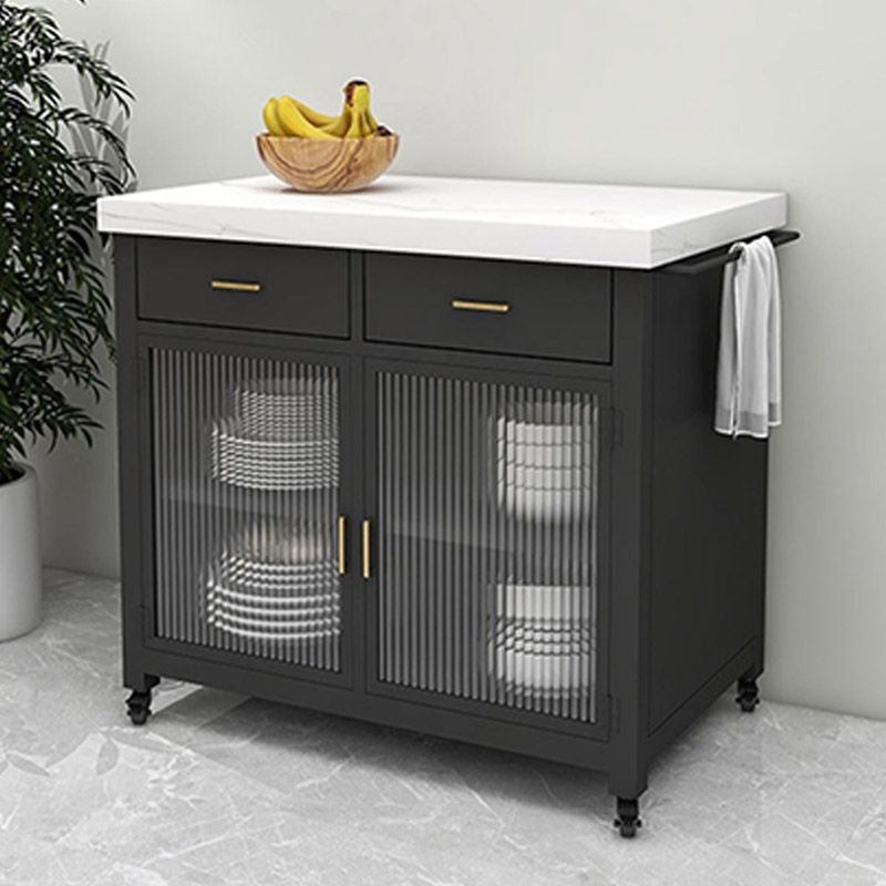 Dining Room Kitchen Island Table Modern Marble Prep Table with Storage Cabinet