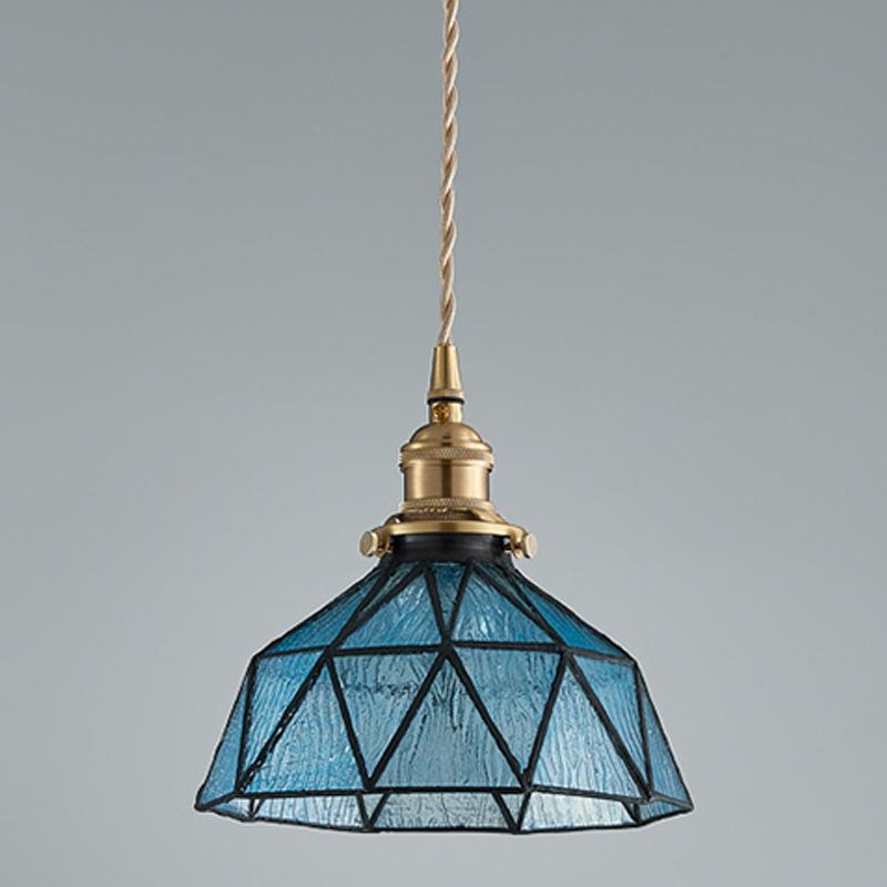 Vintage Glass Pendant Light 1-Light Geometric Ceiling Light Fixture for Hallway