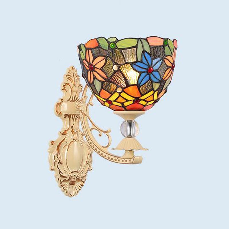 Dome/Star Wall Mounted Light Fixture Victorian Stained Glass 1 Light White/Red/Orange Sconce Light for Corridor