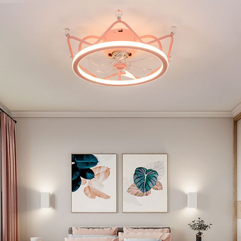 Minimalist Crown Shaped Ceiling Fan Lighting Metal Bedroom LED Semi Flush Light Fixture