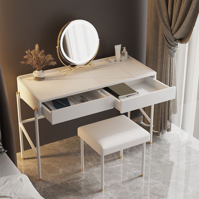 2 Drawers Makeup Table Desk Contemporary White Solid Wood Vanity