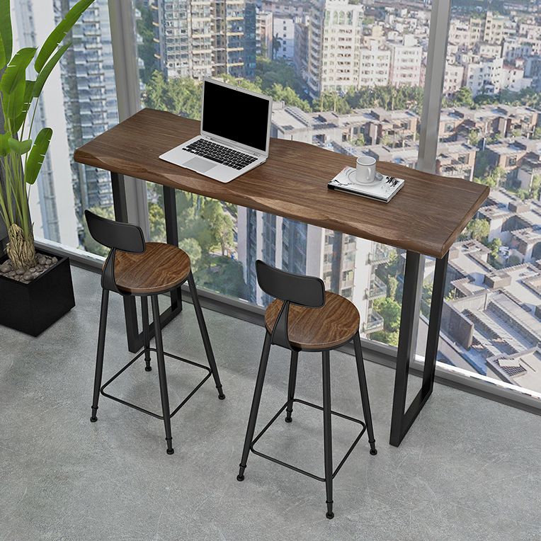 Pine Wood Bar Dining Table Industrial Bar Table with Sled Base for Balcony