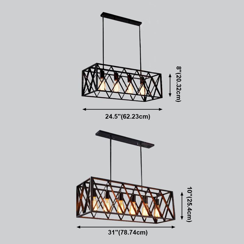 Luminaires d'éclairage d'île métallique à île en cage industrielle en noir