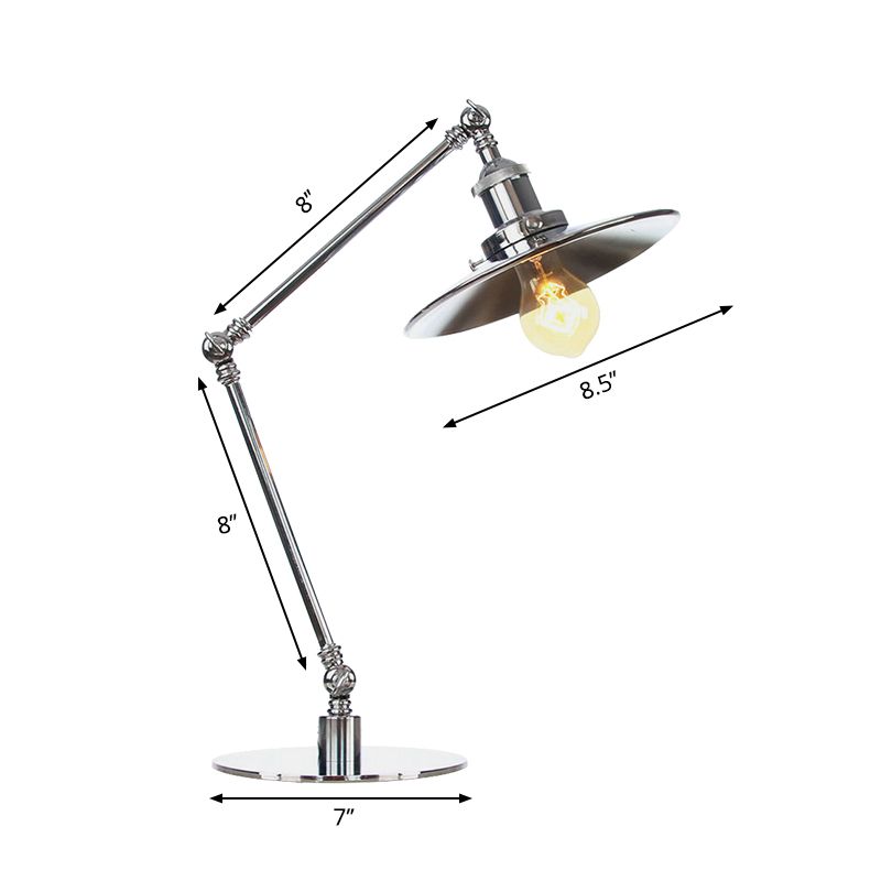 Tapered Study Room Desk Lighting Metal 1 Light Industrial Reading Book Light with 8"+8"/8"+8"+8" Length Arm in Chrome