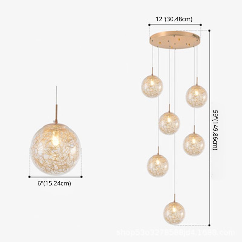 Globe Multi Light Pendant Mid-Century Modern Creativity Glass Hanging Pendant Lights for Duplex Stairs