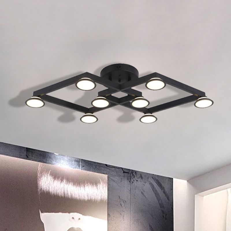 Forme de diamant noir Flush Mount Light 8 lumières modernes Aluminium E14 Plafond pour restaurant