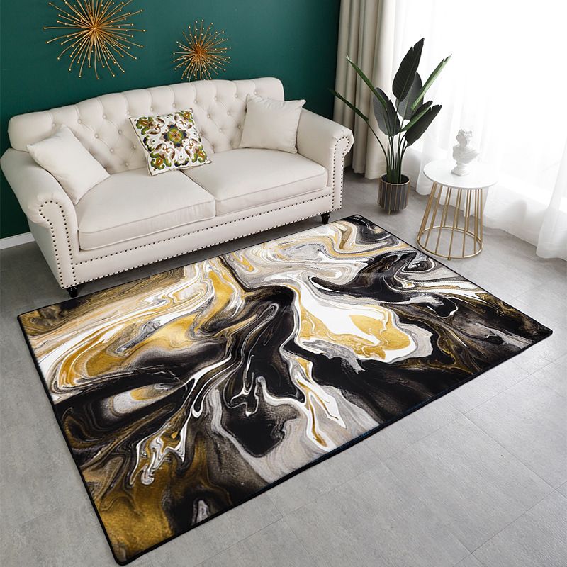 Zwart eenvoudig tapijt polyester abstract patroon tapijt wasbaar tapijt voor woonkamer