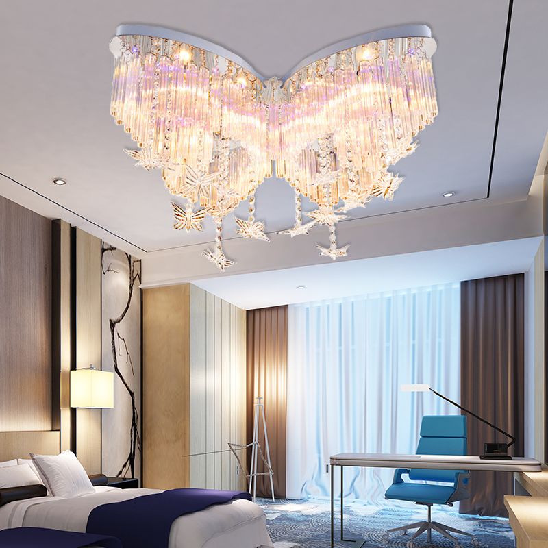 Plafonnier papillon scintillant, plafonnier romantique en cristal clair pour la maternelle