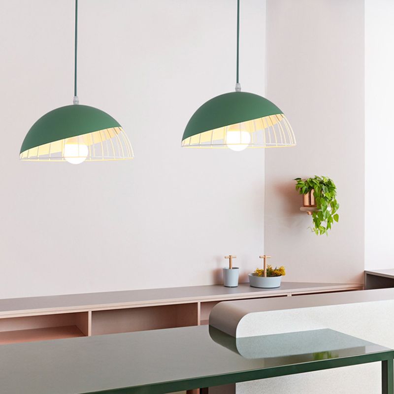 Moderne creatieve macaron hanglamp ijzer halfrond hangende lamp met aluminium schaduw