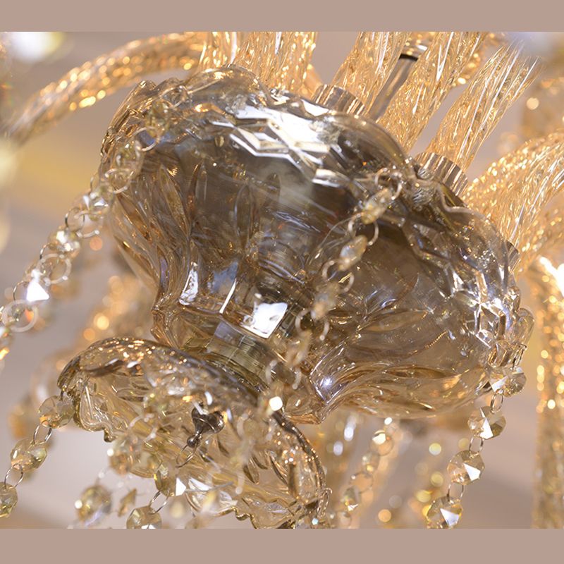 Gold Candle Pendant Light in Traditional Classic Style Glass Chandelier with Crystal Decoration