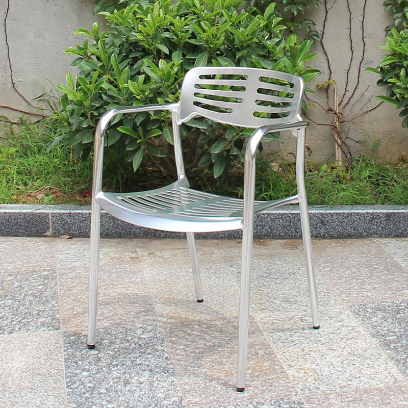 Silver Patio Dining Side Chair Aluminum Outdoor Bistro Chairs with Arm