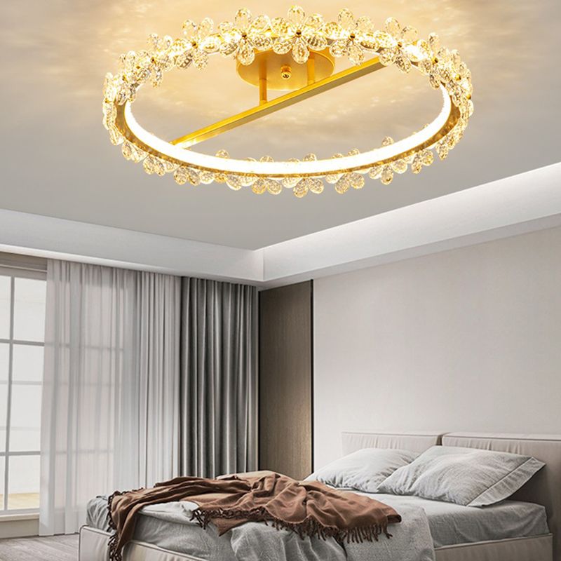 LED Modern Crystal Flush Mount Circle Shape Ceiling Light with Acrylic Shade for Passage