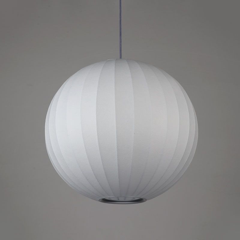 Globe Stretch Silk Suspension Lamp Nordic Style 1-light Dining Room Lighting Fixture in White