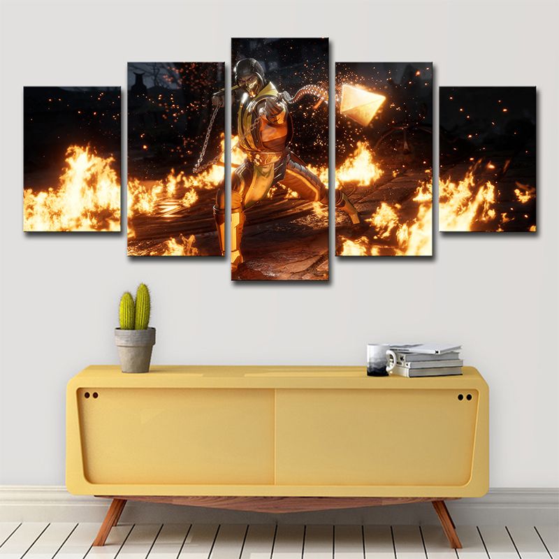 Cool Warrior Canvas Wall Art Boys Bedroom Fantasy Wall Decor in Yellow and Black