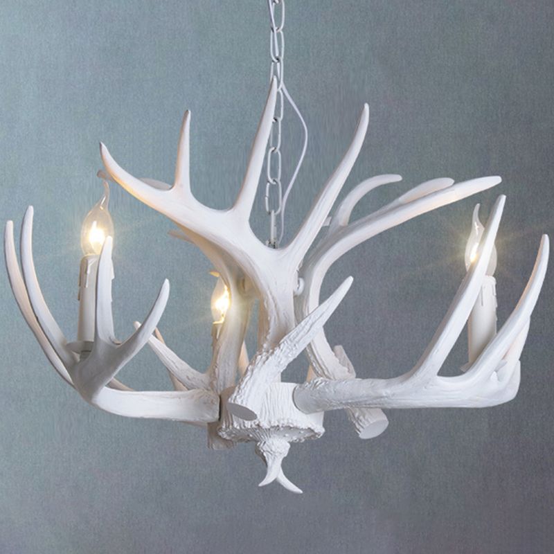 Resin Antler Shaped Suspension Lighting Rustic Living Room Chandelier Light Fixture