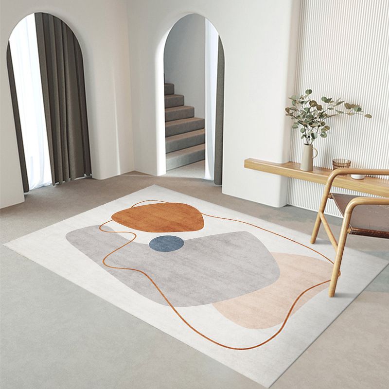 Nordic Color Block Rug Polyester Washable Carpet with Anti-Slip Backing Rug
