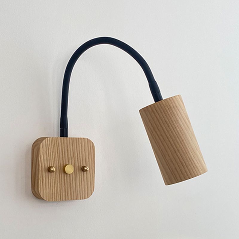 Modern Wooden Shade Wall Lighting Fixtures Cylinder Shade Wall Lamp for Bedroom