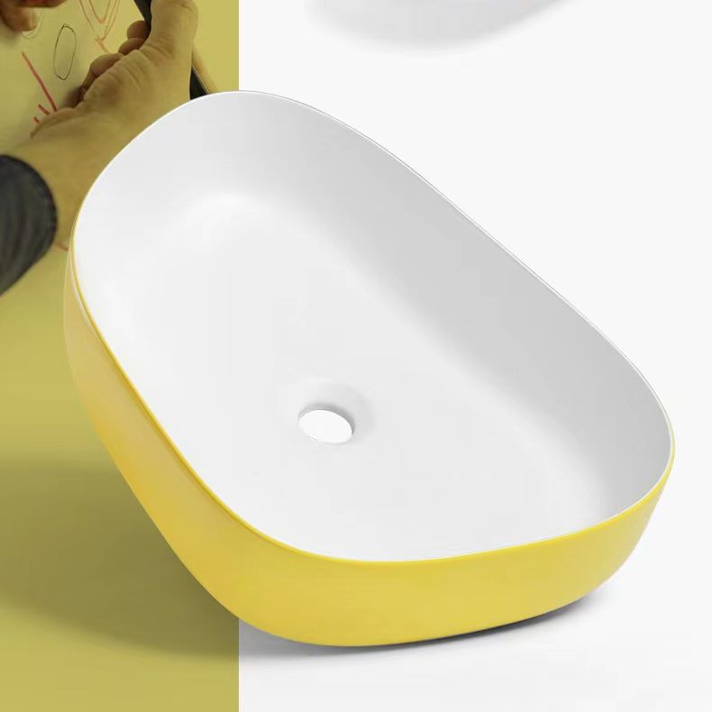 Contemporary Bathroom Sink Porcelain Specialty Vessel Bathroom Sink with Pop-Up Drain