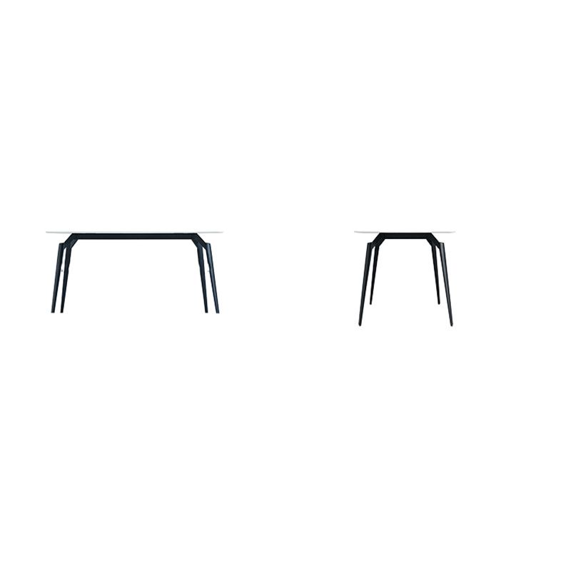 White Stone Top Dinette Table with Metal Legs Rectangle Home Dining Table