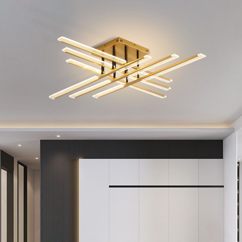 Acrylic Sticks Semi Flush Light Fixture Nordic Gold LED Ceiling Lighting for Bedroom