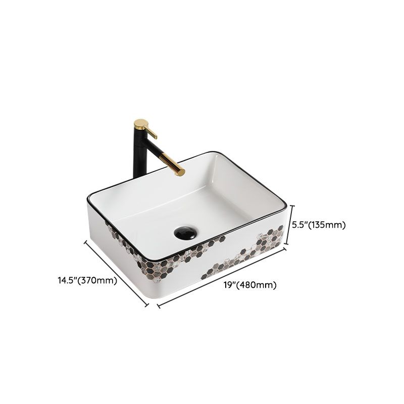 Modern Vessel Bathroom Sink Rectangular Porcelain with Pop-Up Drain Vessel Lavatory Sink