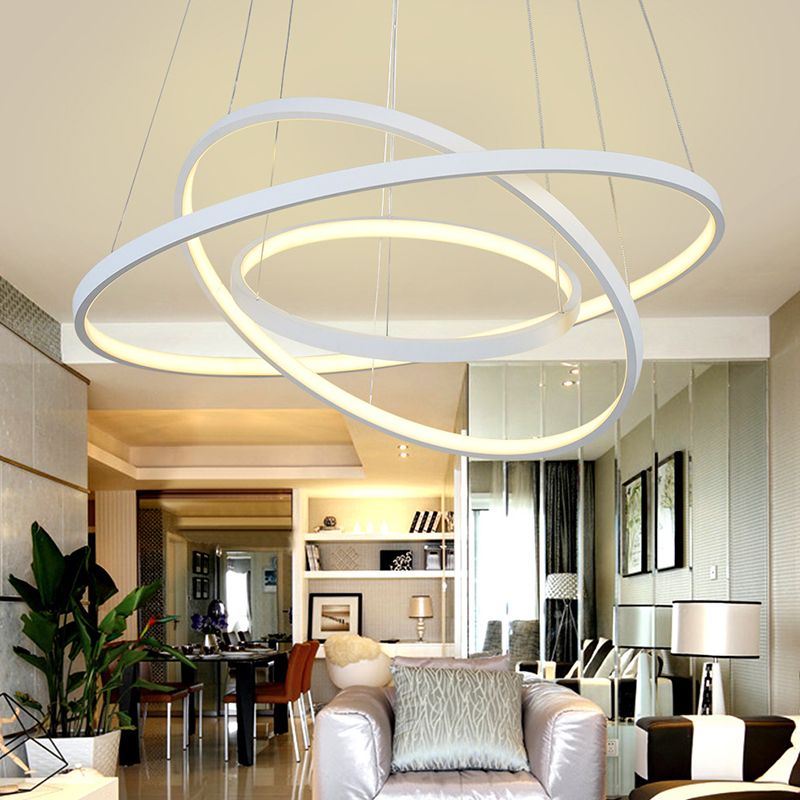 Modern Style Multi-Tier Pendant Chandelier Metal Mutil Lights Suspended Lighting Fixture in White