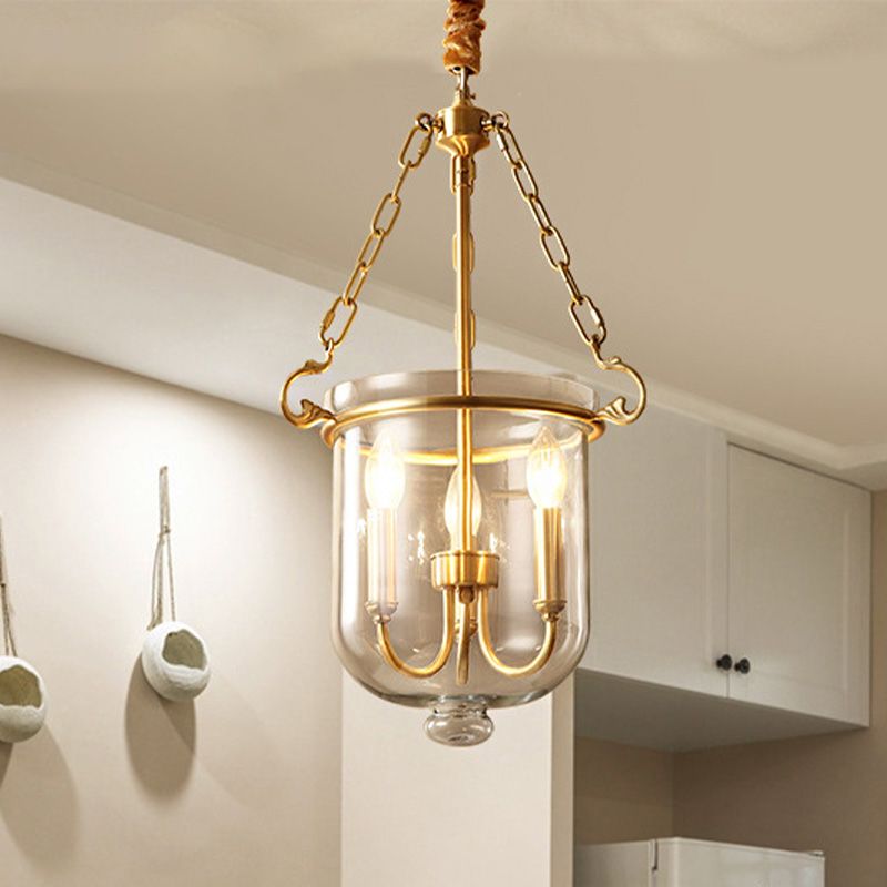 3 Lights Chandelier Pendant Light Colonial Candle Clear Glass Suspension Lamp for Dining Room