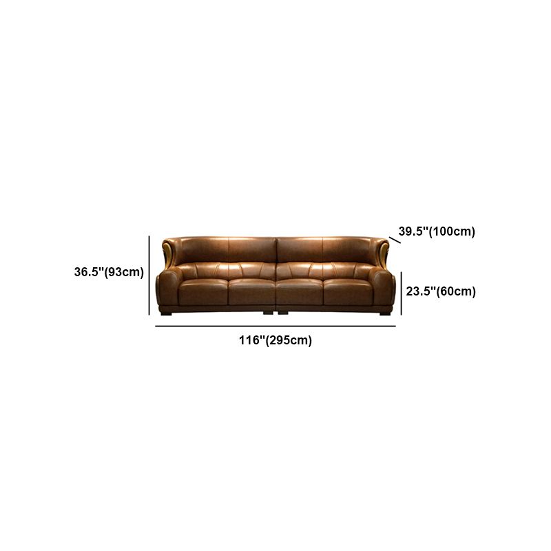 Genuine Leather Round Arm Sectionals Dark Brown 36.61"High Cushion Back Sofa