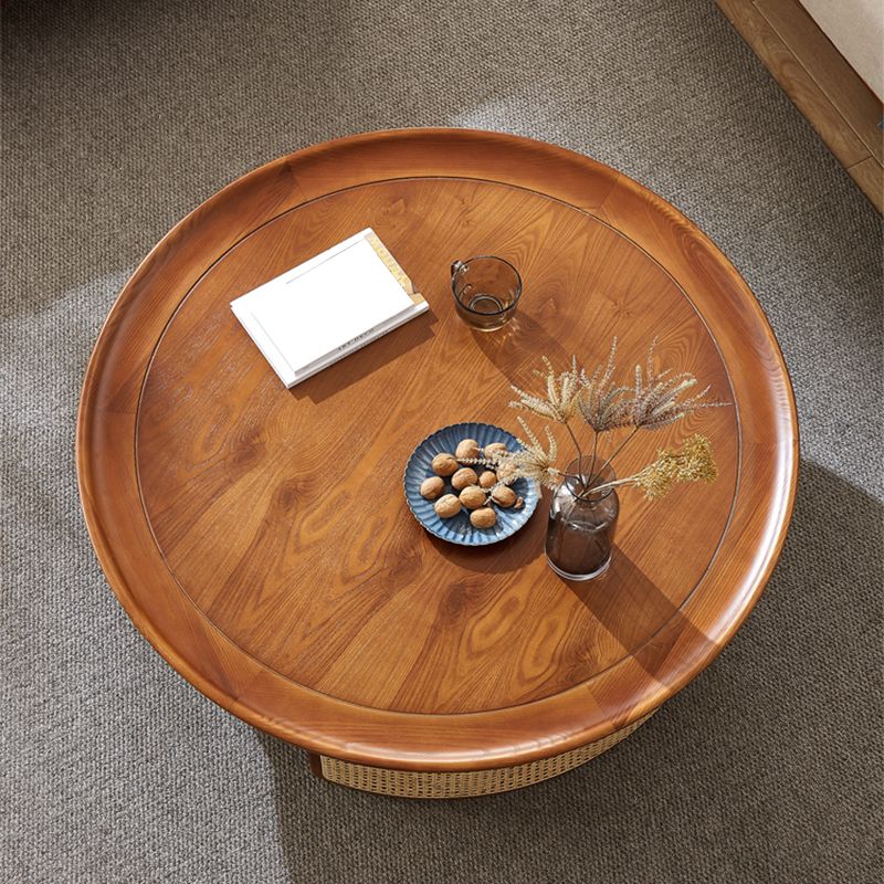 12"H Contemporary Cocktail Table Storage Brown Round Coffee Table