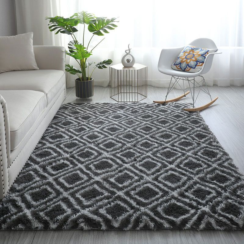 White Tone Simple Area Carpet Polyester Geometric Print Indoor Rug Anti-Slip Backing Carpet for Living Room