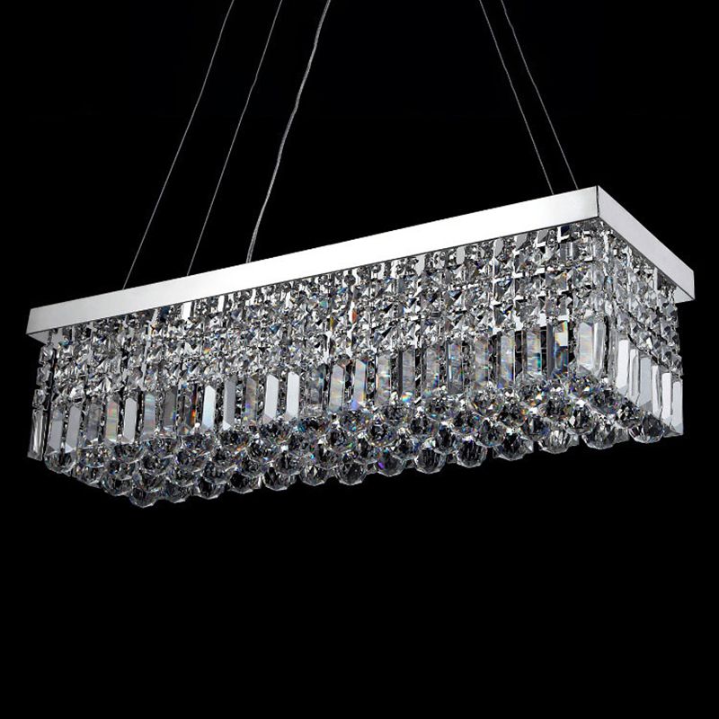 Modern Dining Chandelier Pendant Rectangle Crystal Hanging Lamp for Kitchen Dining Room