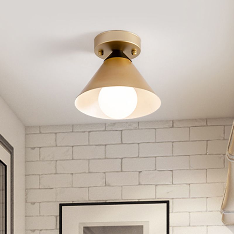 1 Head Golden Ceiling Flush Mount Light with Cone Metal Shade Minimalist Flushmount Ceiling Lamp for Kitchen